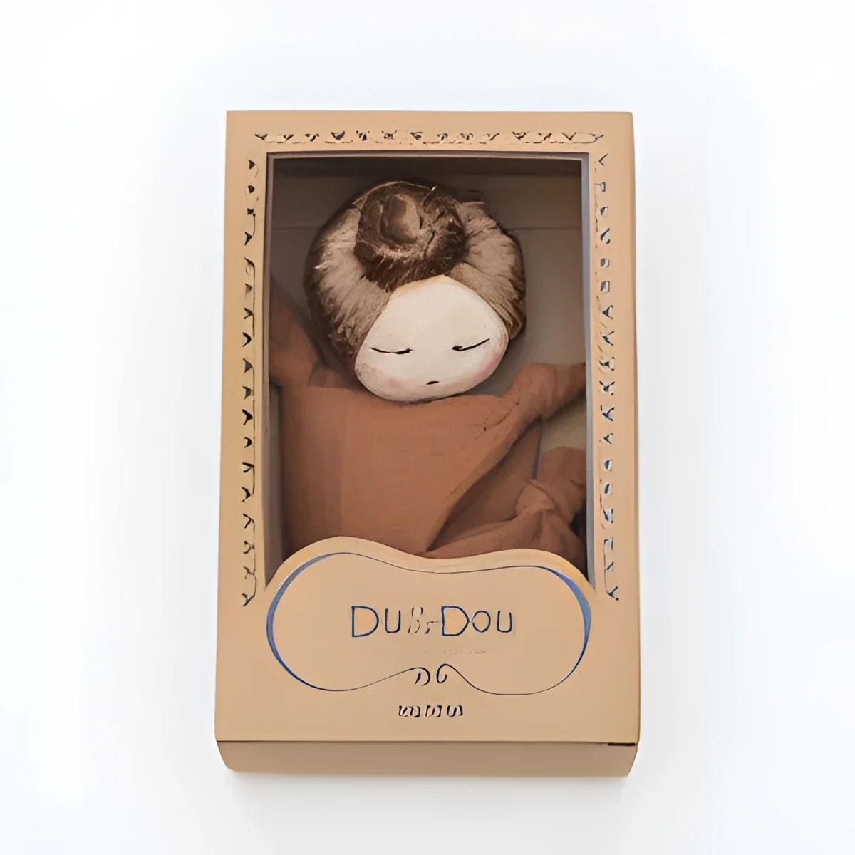 Plüsch-Eulen-Spielzeug in Kraftpapierbox mit Didi Dou auf Du und Dou Schmusetuch