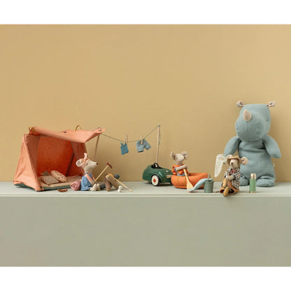 Weiches blaues Plüsch-Hippo Angelset Maus mit weißen Hörnern