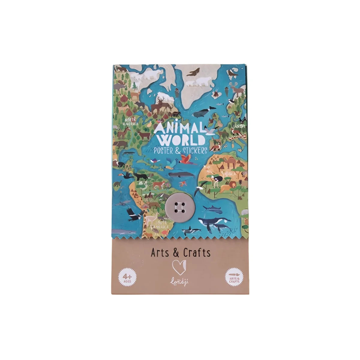 Bunte Tierwelt Poster und Sticker-Set in Kartonbox mit Kontinenten, Tieren und Ozeanen