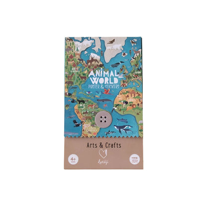 Bunte Tierwelt Poster und Sticker-Set in Kartonbox mit Kontinenten, Tieren und Ozeanen