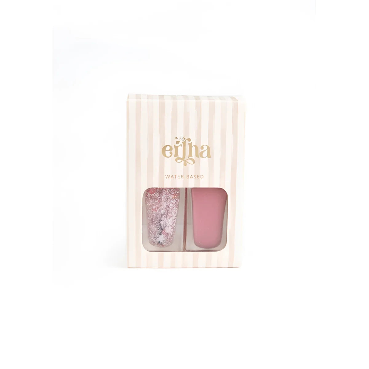 Rosa Glitzer-Nagellack-Set Aquabelles mit weißen Streifen und Logo