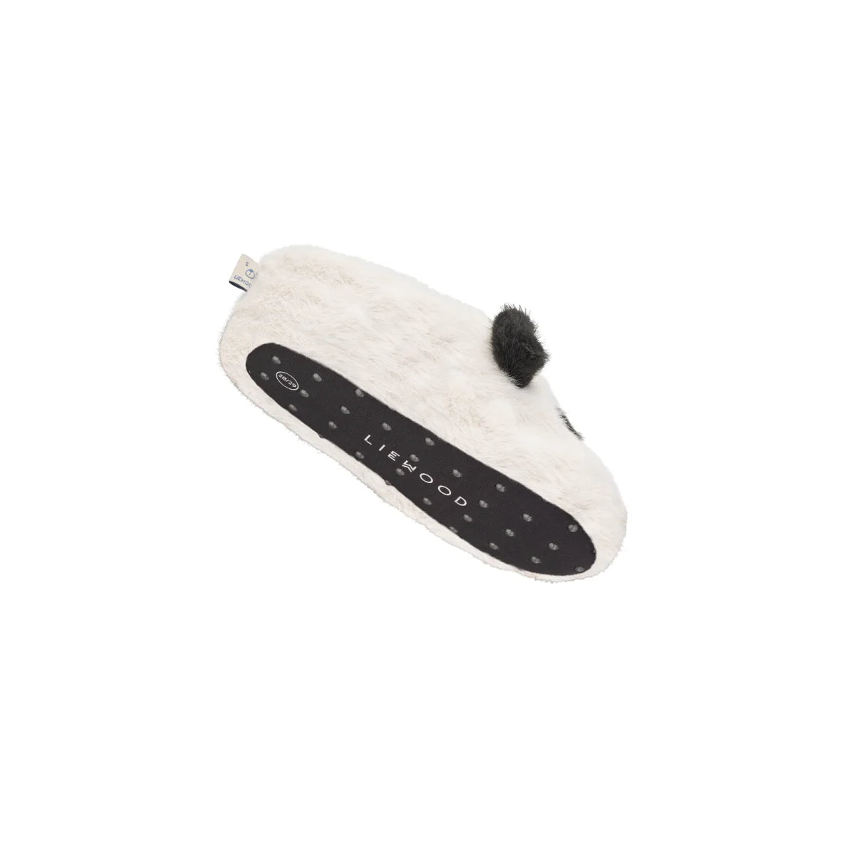 Weiße Kunstfell-Babyschuhe mit schwarzer Sohle für Aviaja Panda Slippers