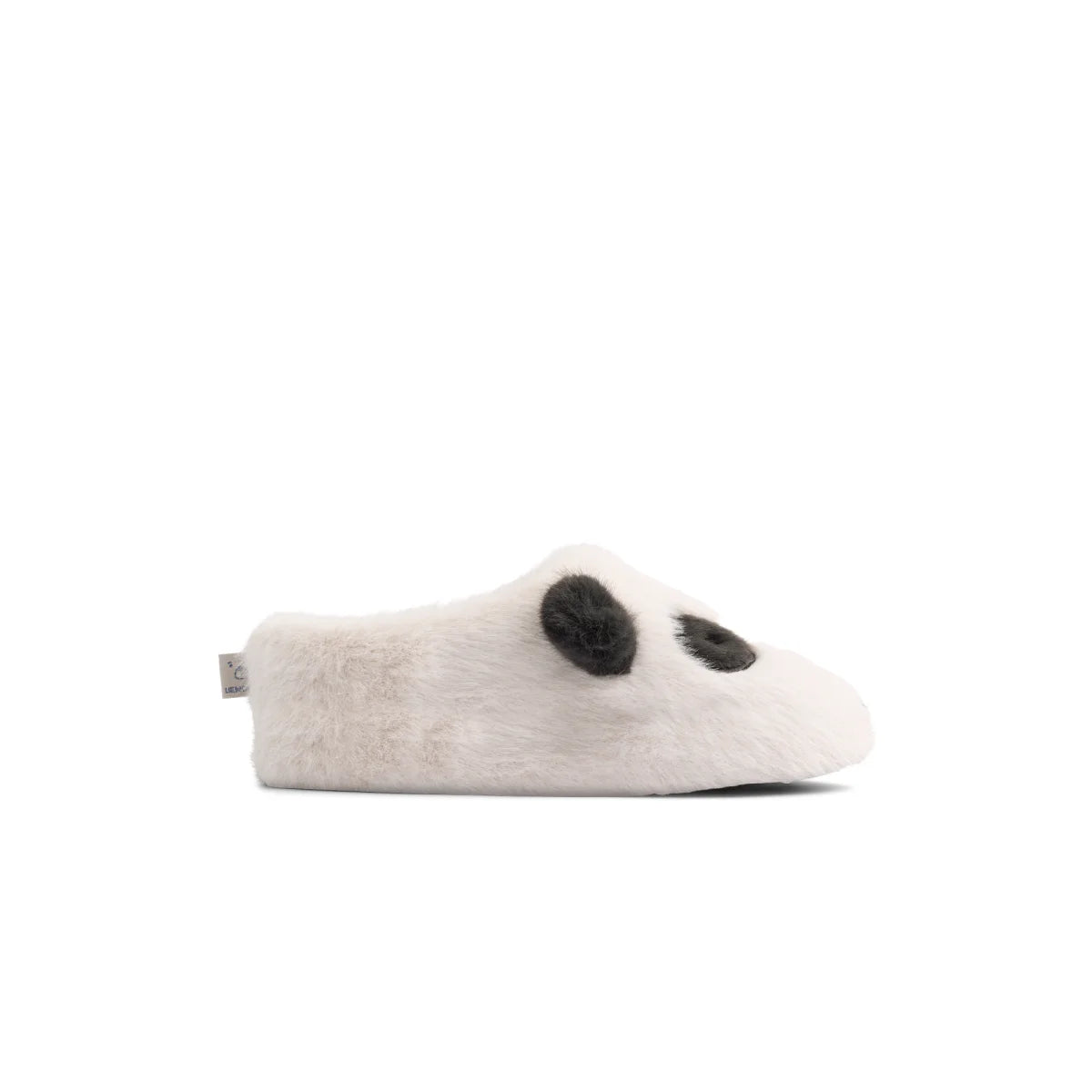 Weiße pelzige Panda-Schlupfschuhe mit schwarzen Ohren für Komfort und Stil