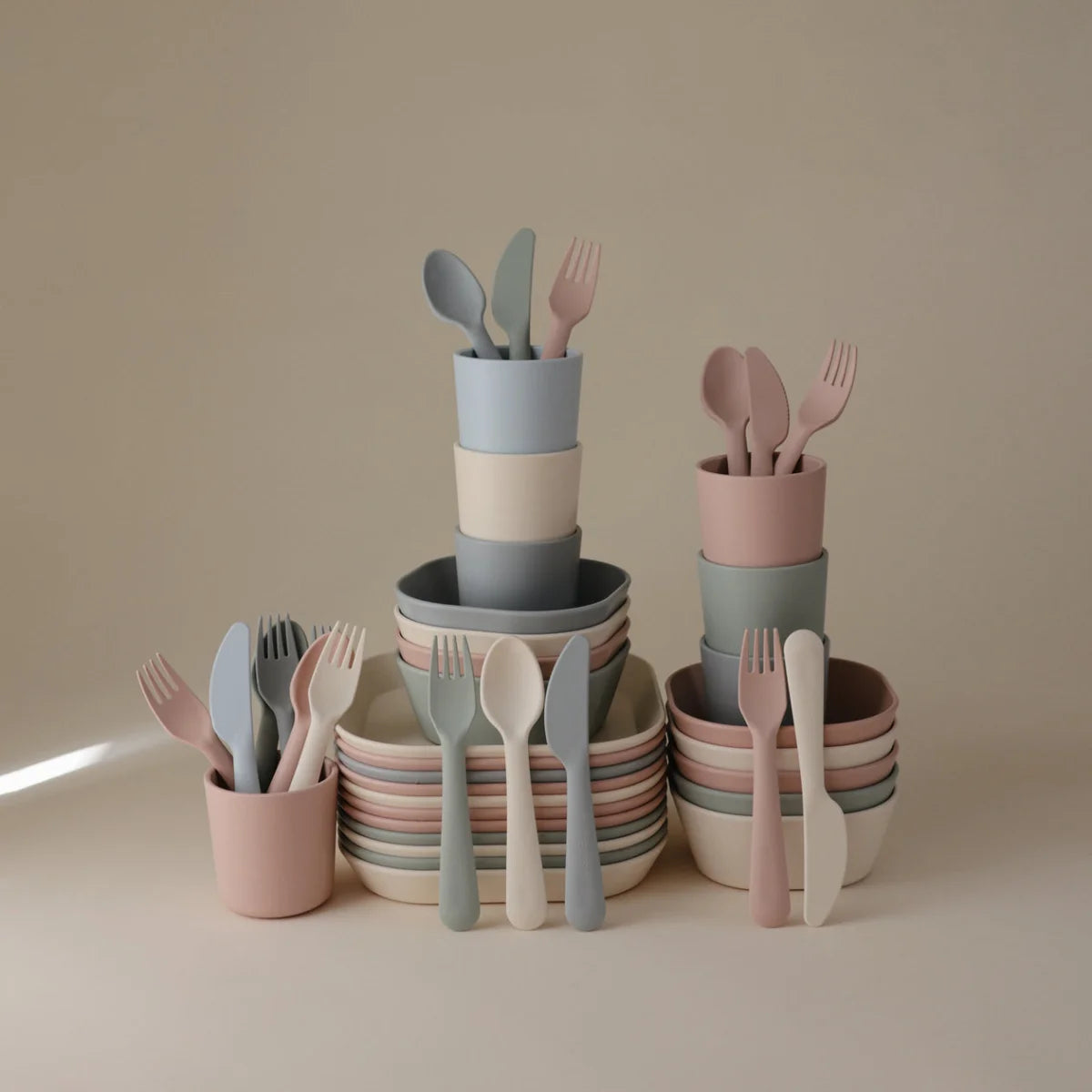 Pastellfarbenes Kindergeschirrset Baby Besteckset 3-teilig Ivory