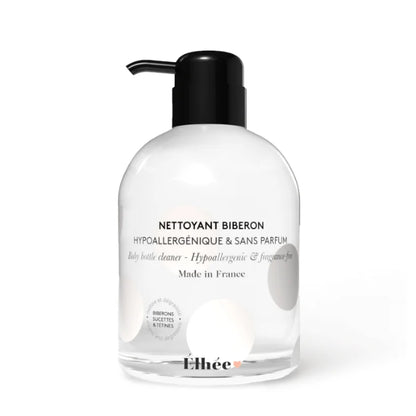 Weisse Kunststoffflasche mit schwarzem Pumpspender: Baby Bottle Cleaner von Élhée
