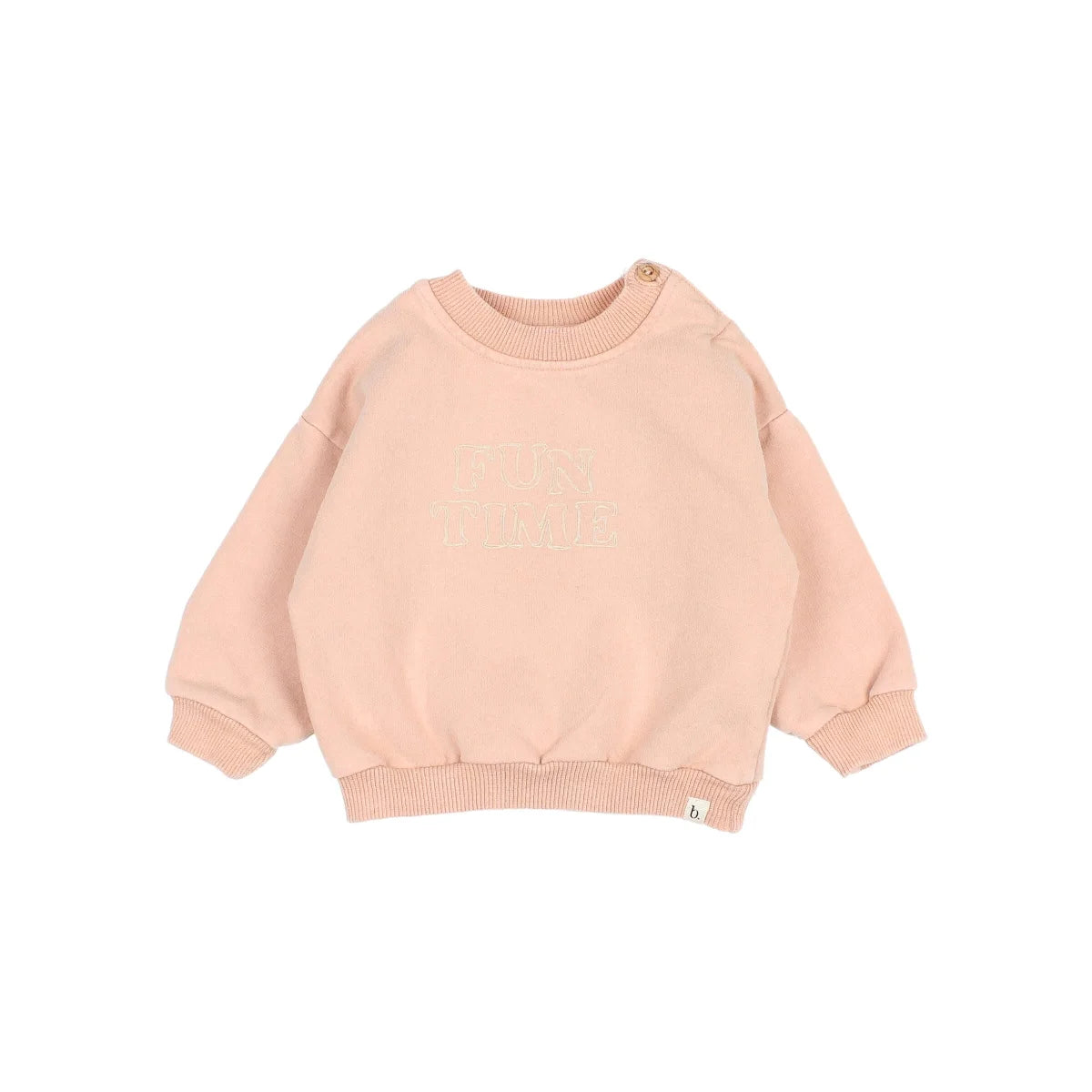 Baby Fun Sweatshirt in peach color with long sleeves, available in Salte Green or Nude