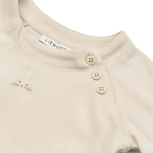 Cremefarbenes Strickoberteil mit drei Knöpfen am Hals für Baby Longsleeve Augustin