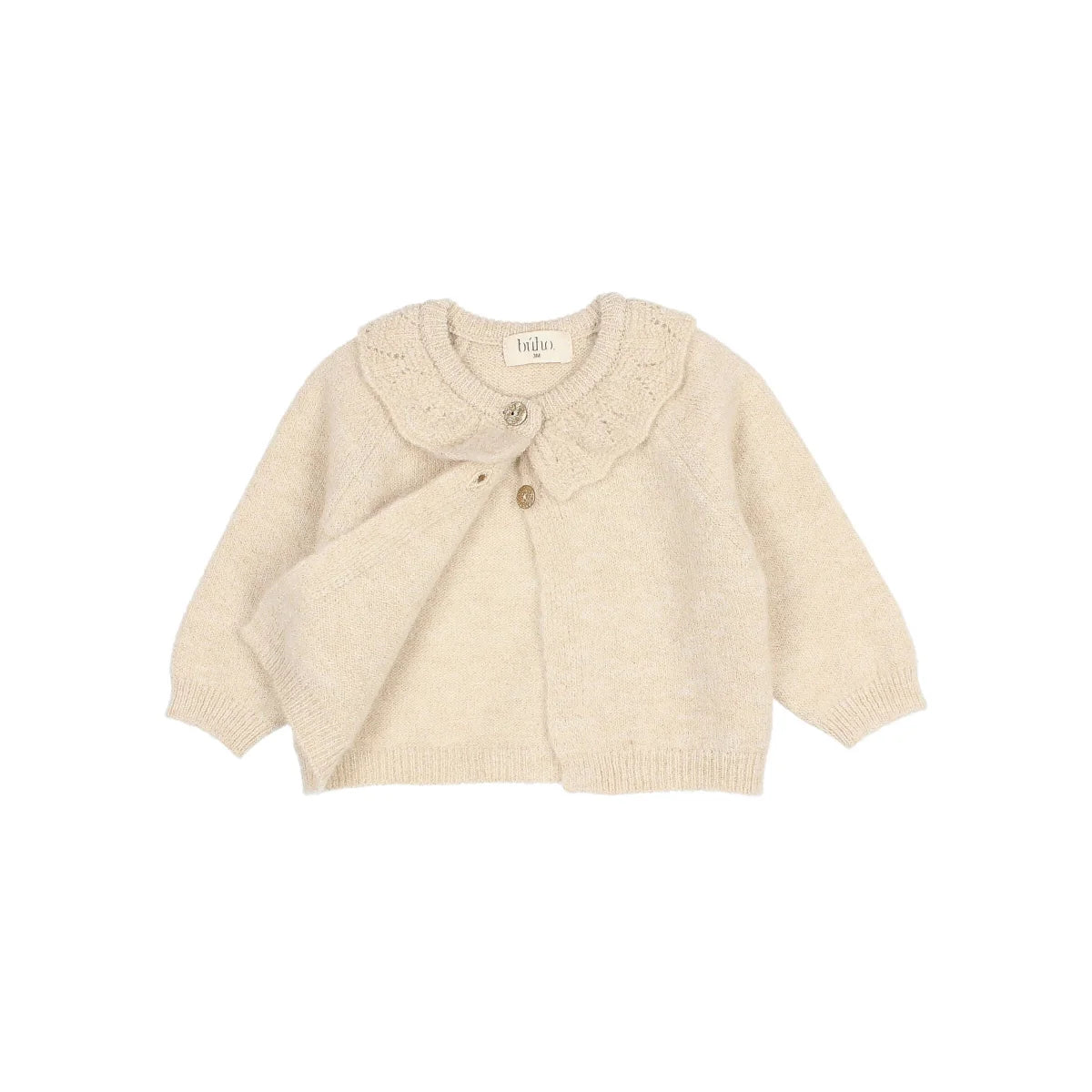 Cremefarbiger Strickcardigan mit gewelltem Kragen für Baby Lurex Cardigan Natural