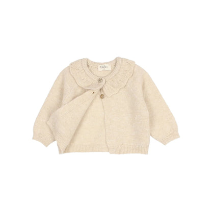 Cremefarbiger Strickcardigan mit gewelltem Kragen für Baby Lurex Cardigan Natural