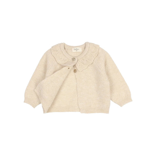 Cremefarbiger Strickcardigan mit gewelltem Kragen für Baby Lurex Cardigan Natural