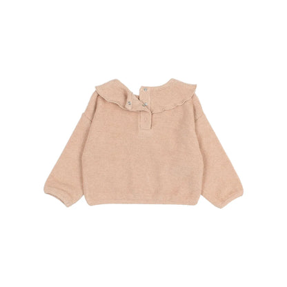 Beige gestrickter Sweater mit Ruffle-Kragen für Babys, Ivory oder Rose Farboptionen
