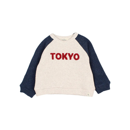 Cream und marinefarbenes Tokyo Sweatshirt aus Baby-Waffelstrickstoff
