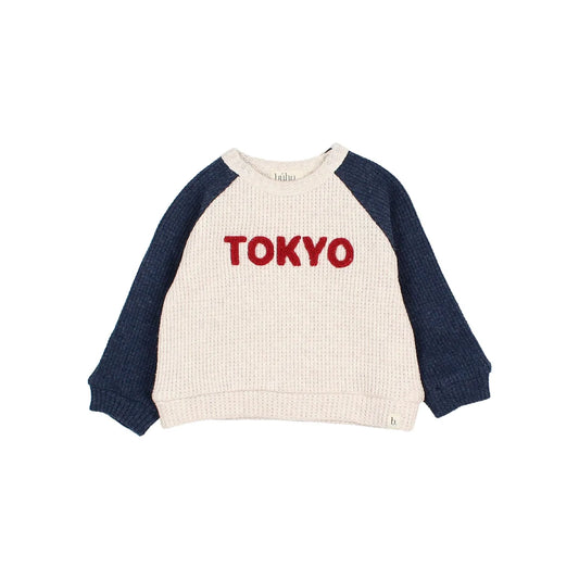 Cream und marinefarbenes Tokyo Sweatshirt aus Baby-Waffelstrickstoff
