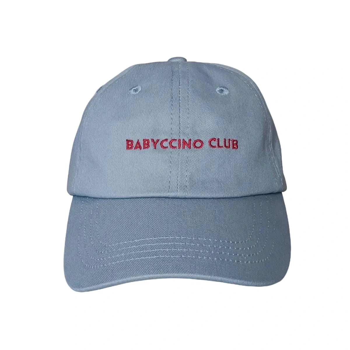 Hellblaue Denim-Kindercap BABYCCINO CLUB mit roter Stickerei