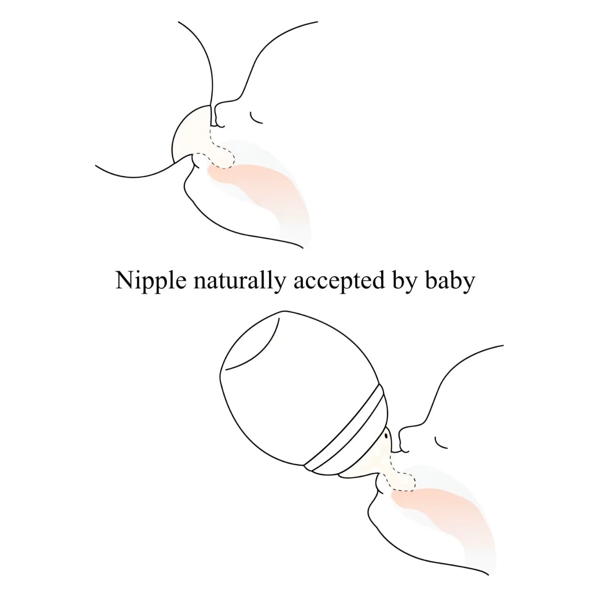Babyflasche Graouu: Baby saugt natürlich Brust und Fläschchen mit rosa Schattierung