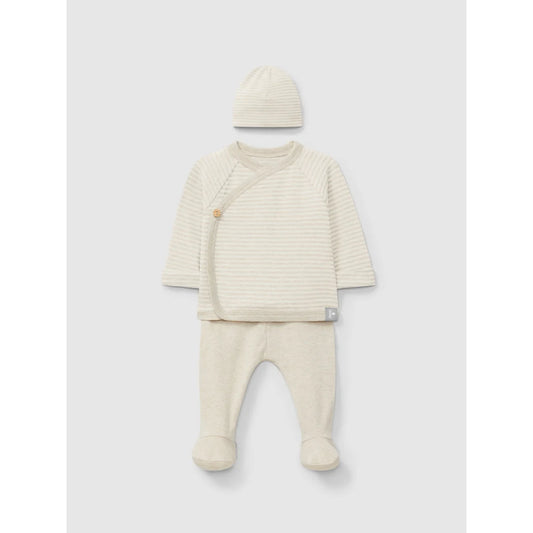 Dreiteiliges Strickoutfit für Säuglinge im Babyset 3-teilig in Naturfarbe