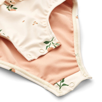 Peachfarbenes Unterwäsche mit feiner Floralbestickung und Knopfdetails von Badeanzug AMINA