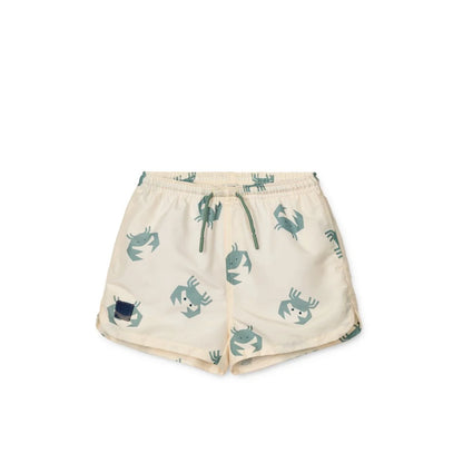 Cremefarbene Shorts mit grünem Krabbenmuster von Badeshorts Aiden Crab Sandy