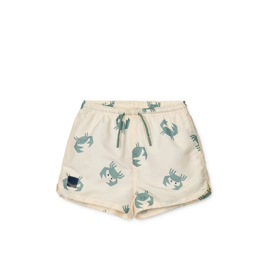 Cremefarbene Shorts mit grünem Krabbenmuster von Badeshorts Aiden Crab Sandy