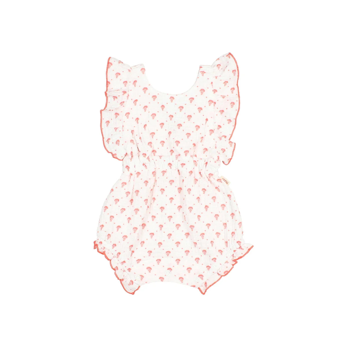 Baby Bali Romper Coral: weisser Playsuit mit rosa Pilzen