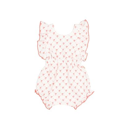 Baby Bali Romper Coral: weisser Playsuit mit rosa Pilzen