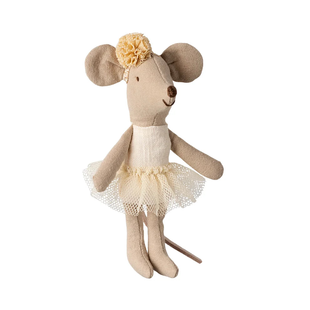 Gestickte Maus-Spielzeug in Tütü und gelber Pompom-Haube, Ballerina-Maus, Kleine Schwester