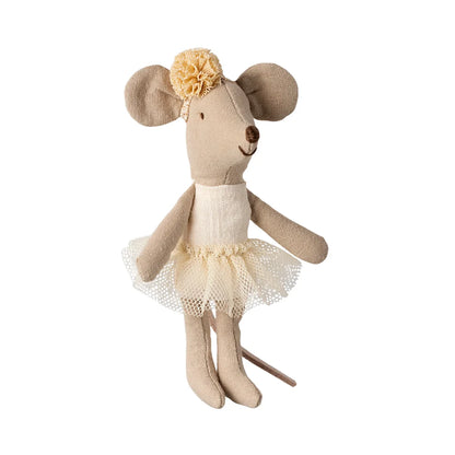 Gestickte Maus-Spielzeug in Tütü und gelber Pompom-Haube, Ballerina-Maus, Kleine Schwester