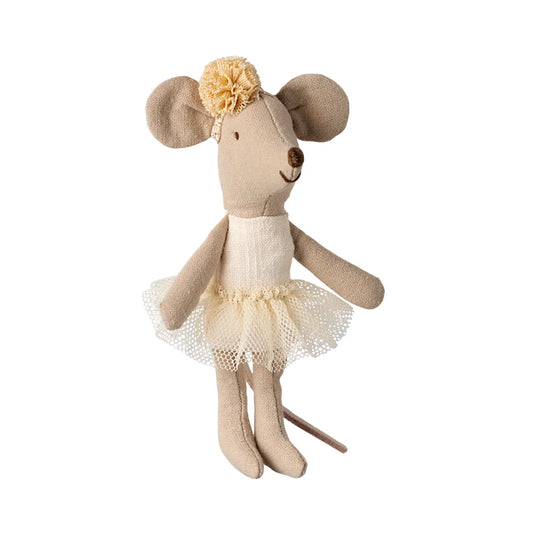 Gestickte Maus-Spielzeug in Tütü und gelber Pompom-Haube, Ballerina-Maus, Kleine Schwester