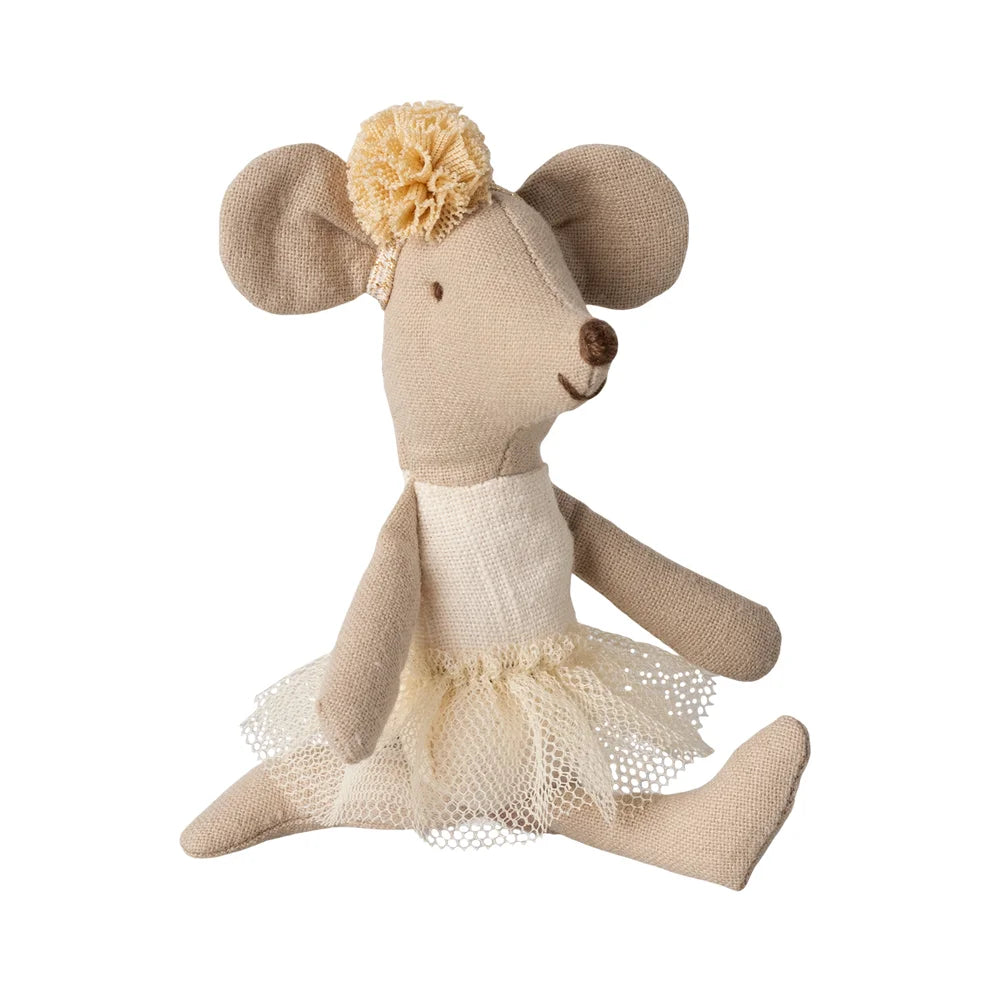 Plüschmaus-Spielzeug in Tutu und gelber Pompon-Kopfbedeckung, Ballerina-Maus