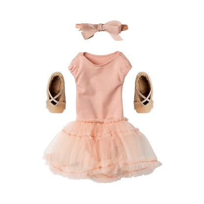 Rosa Ballettanzug Gr. 3 mit Tutu-Rock, Schuhe und Schleife