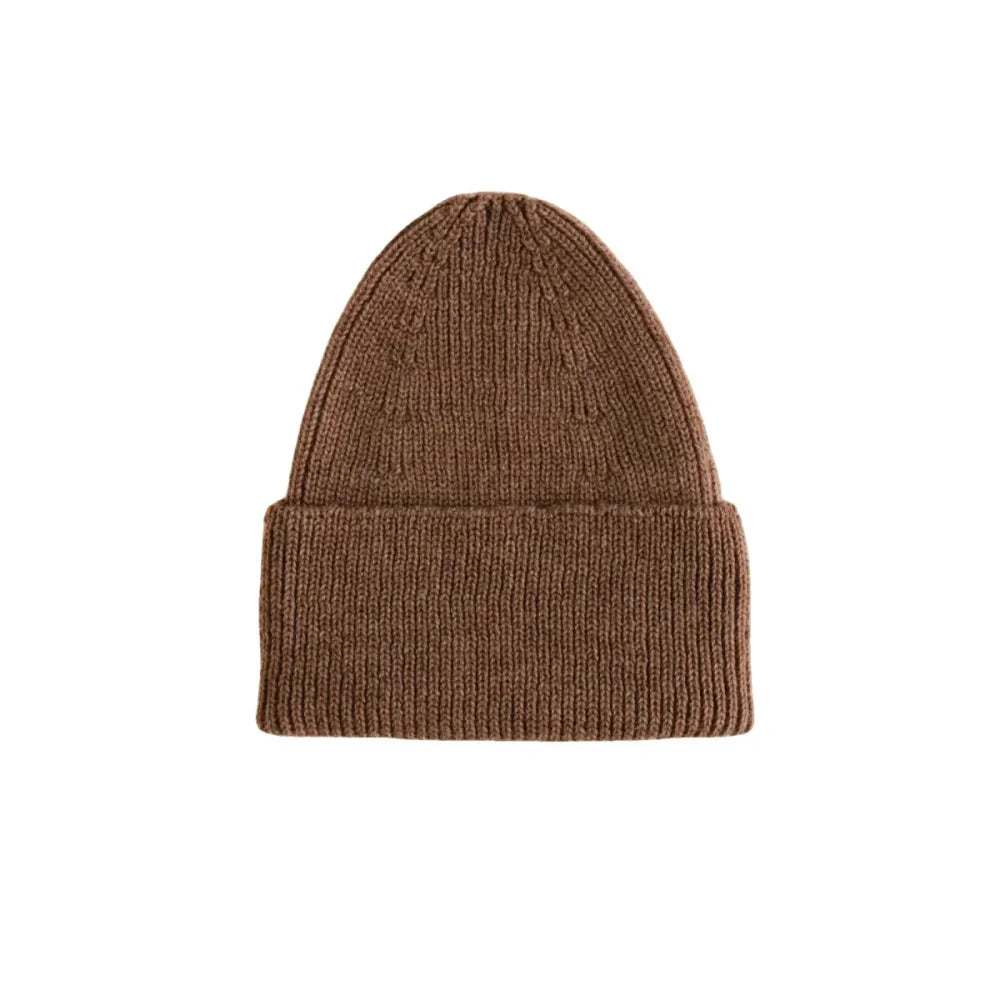 Braune Strickmütze mit umgeschlagenem Rand, Beanie Fonzie in Mocha
