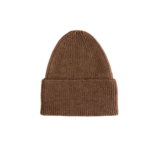 Braune Strickmütze mit umgeschlagenem Rand, Beanie Fonzie in Mocha