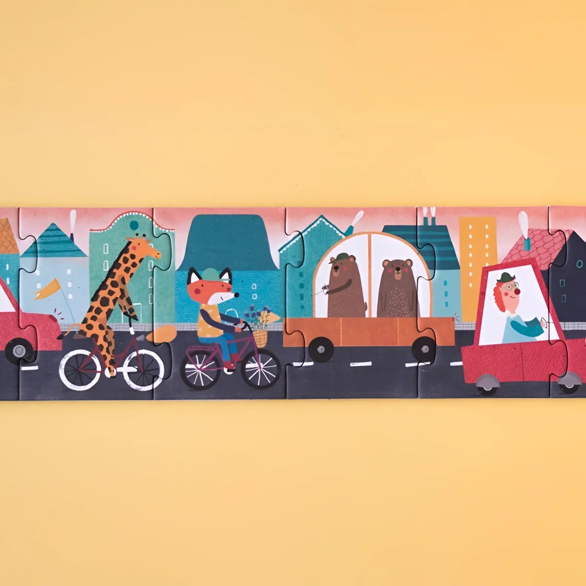 Verspielte Illustration von Tieren im Verkehr für Beep, Beep! Puzzle