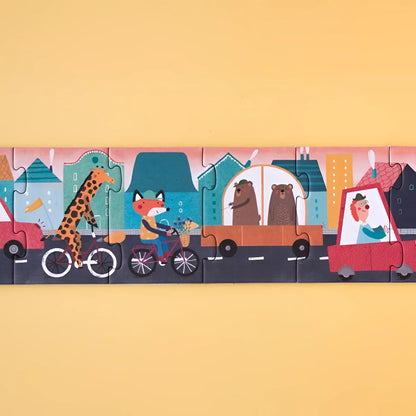 Verspielte Illustration von Tieren im Verkehr für Beep, Beep! Puzzle