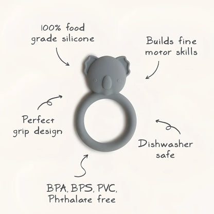 Grauer Silikon-Beißring in Form eines Koala-Kopfs, Beissring Koala