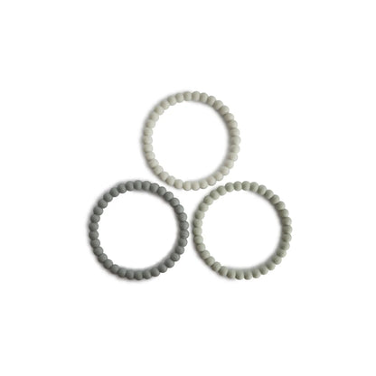 Mushie Beissring Perlenarmband in GreenTea, CoolGray und SeaSalt