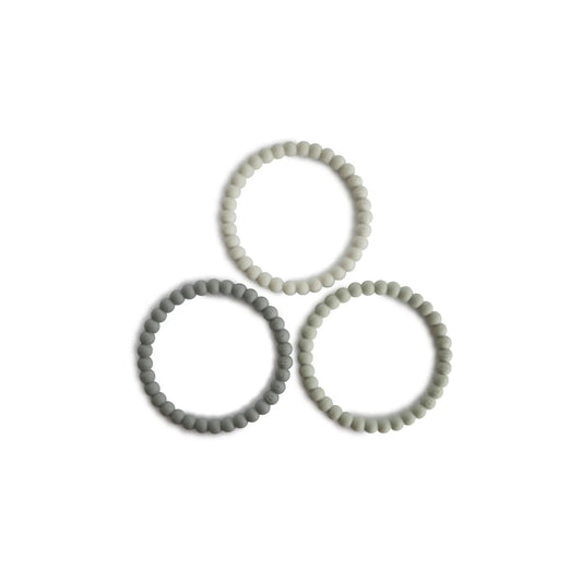 Mushie Beissring Perlenarmband in GreenTea, CoolGray und SeaSalt