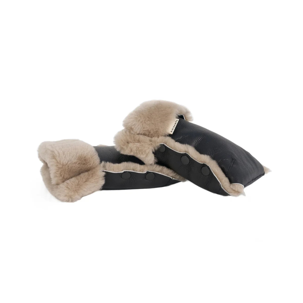 Dunkelbraune Lederhandschuhe mit beigem, flauschigem fell für Kinderwagen von Toast