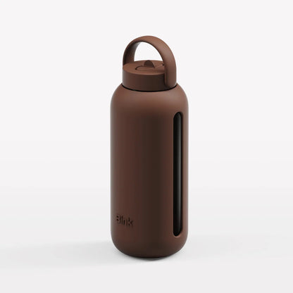 Braune isolierte Wasserflasche mit Griff und vertikalem Sichtfenster, Big Bottle 1000ml