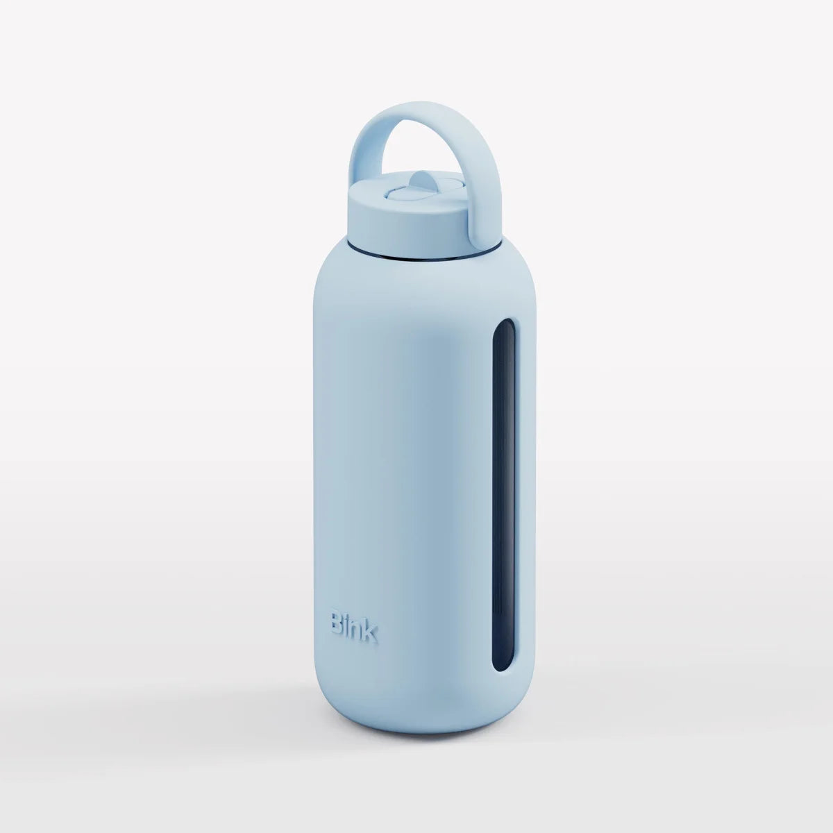 Hellblauer Big Bottle 1000ml mit Griff am Deckel und vertikalem transparentem Streifen