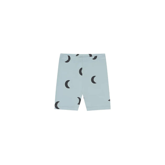 Hellblaue Kinder-Biker-Shorts River Midnight mit schwarzem Mondmuster