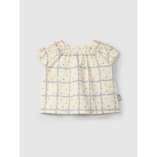 Bluse bedruckter Strukturbaumwolle in Creme mit Blumenmuster
