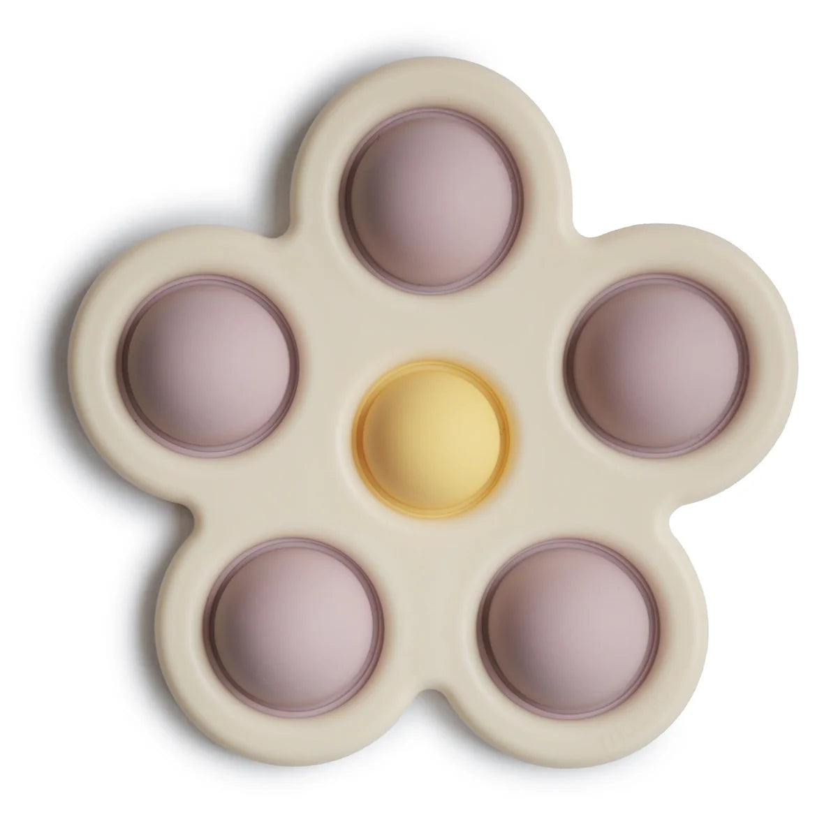 Mushie Blume Plop-it Spielzeug in Lila/Gelb