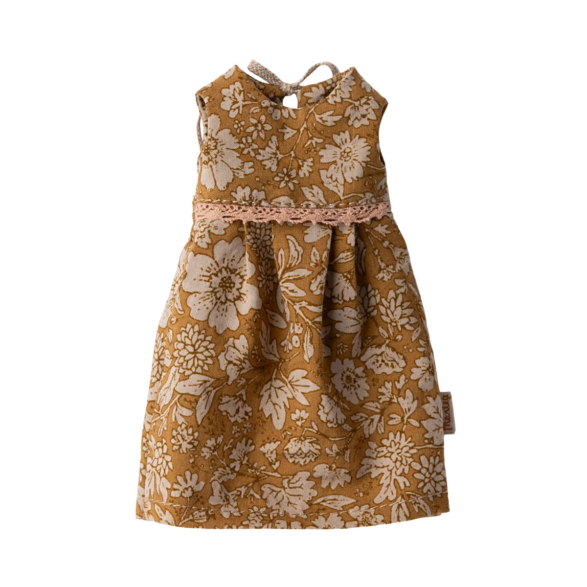 Filigranes Blumenkleid Grösse 2 in Senfgelb mit cremefarbenen Blüten und Spitzenbund