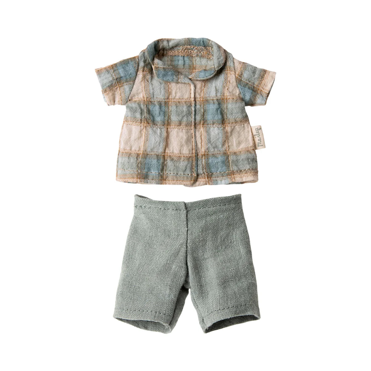 Bluse und Shorts Grösse 1 in sanftem Blau und Beige mit feinem Strick