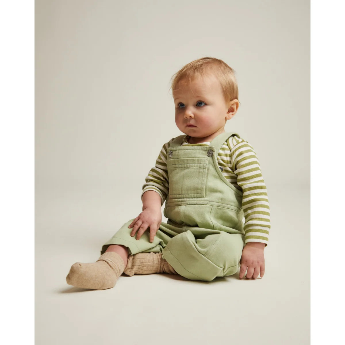 Mintfarbene Denim Blythe Dungaree mit gestreiftem Langarmshirt