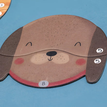 Brauner Papp-Ausschnitt Hundegesicht aus Bobby & Misha Tiny Game, Hasengarten-Puzzle