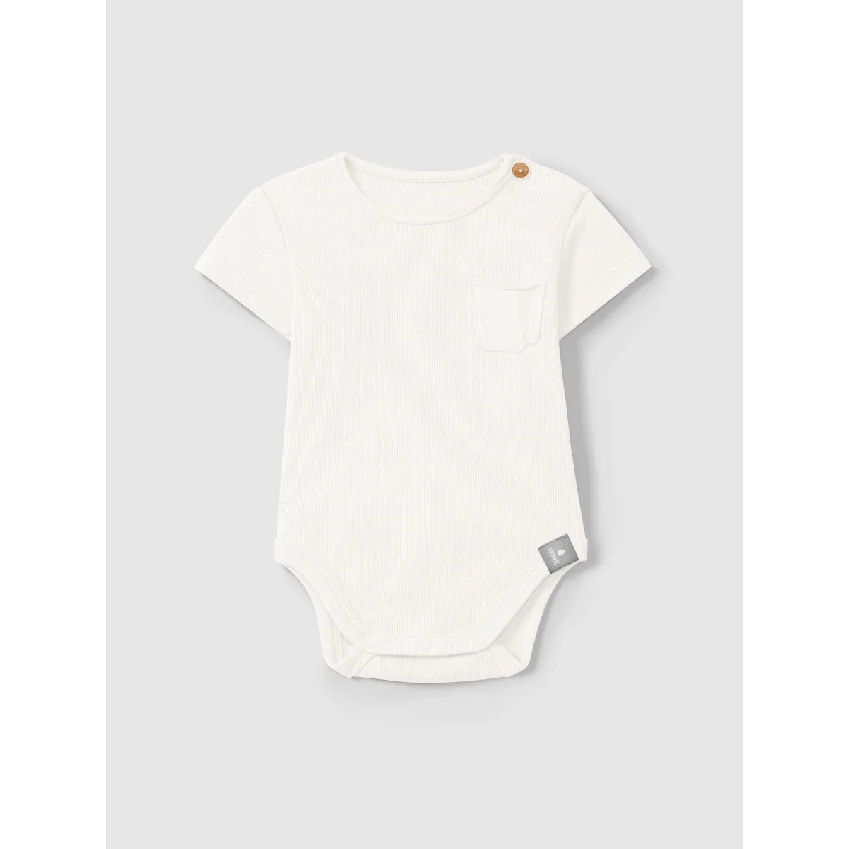 Ribbed body Babyonesie in Off-White mit Tasche, nachhaltige Babykleidung Schweiz