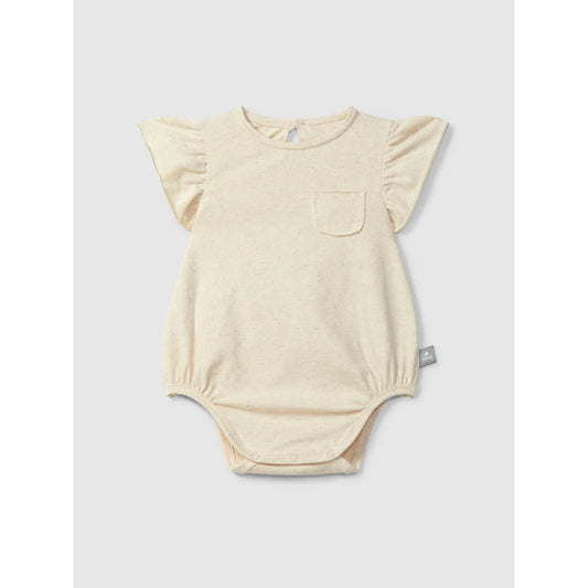 Creme Babybody mit Rüschenärmeln und floralem Print