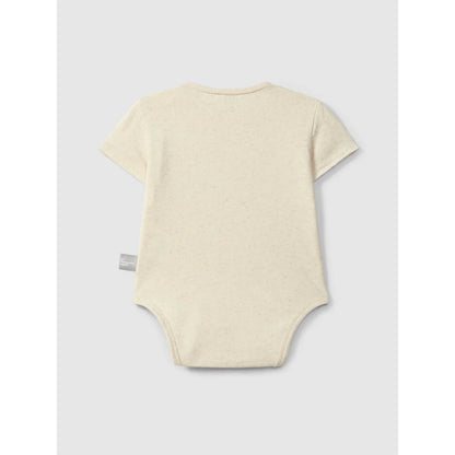 Nachhaltige Babykleidung Schweiz: Leinen Body mit Tasche, cremefarben